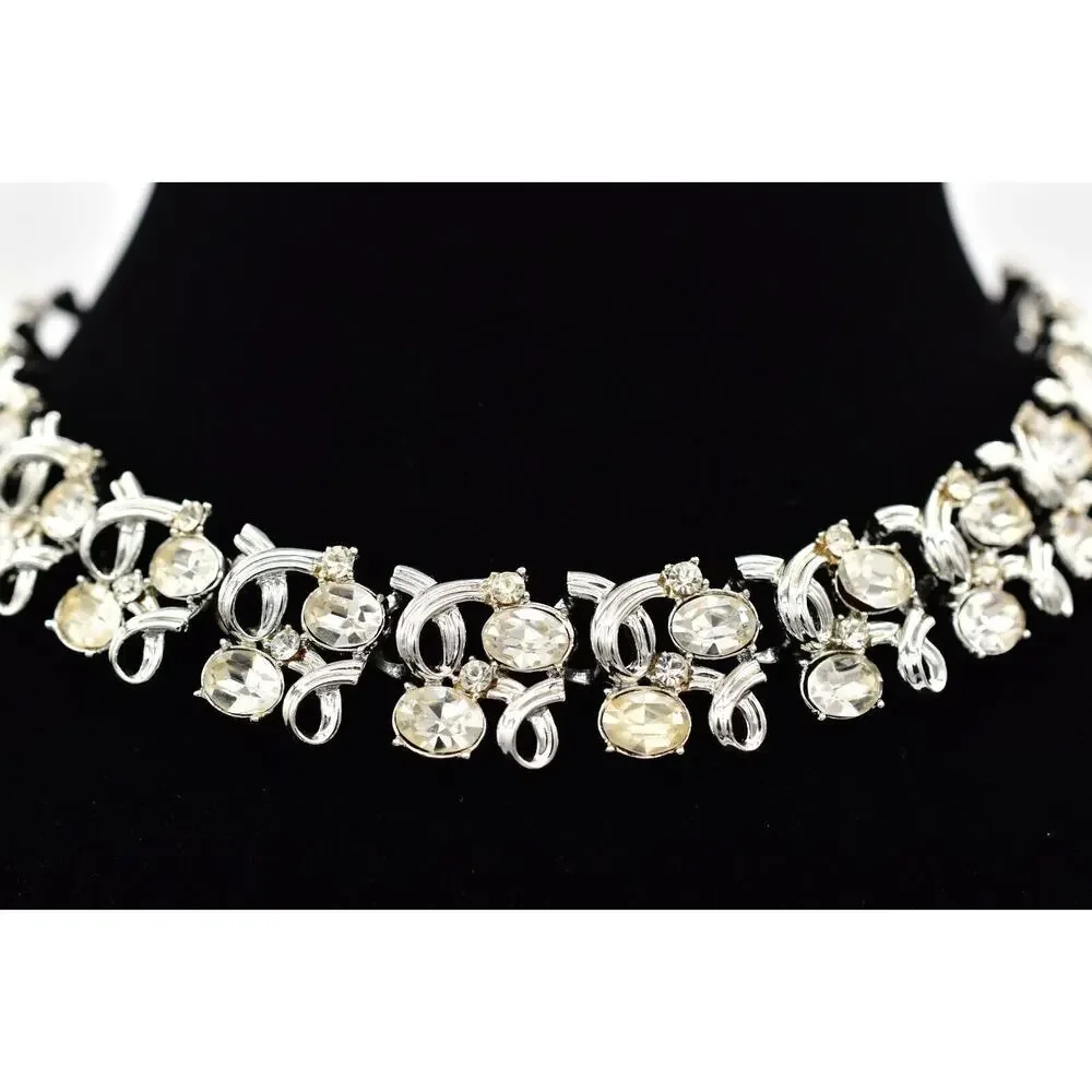 Vintage Crystal Collar Choker Silver Tone Rhinestone Chunky Shiny 1960s BinBL